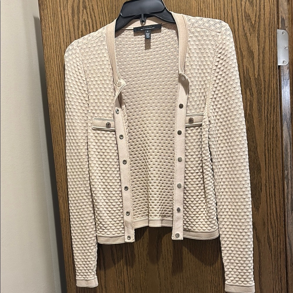 White House Black Market Cream Textured Cardigan Sweater